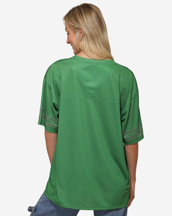 Philadelphia Eagles Womens Kelly Green Rhinestone Logo Oversized V-Neck Mesh T-Shirt FOCO S - FOCO.com