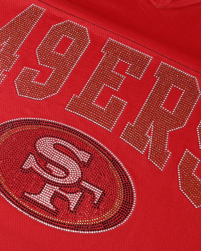 San Francisco 49ers Womens Rhinestone Logo Oversized V-Neck Mesh T-Shirt FOCO S - FOCO.com