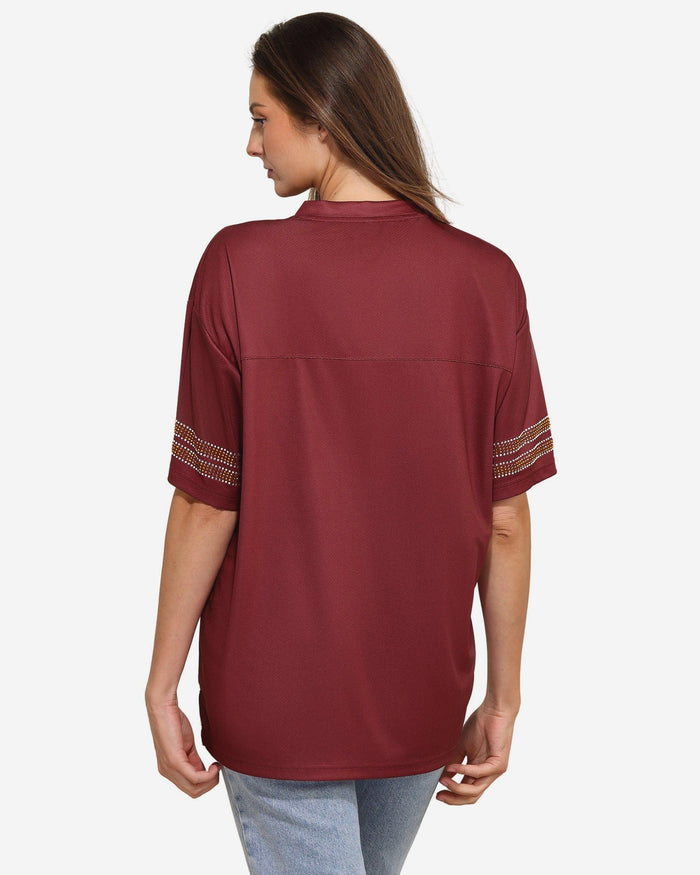 Washington Commanders Womens Rhinestone Logo Oversized V-Neck Mesh T-Shirt FOCO S - FOCO.com