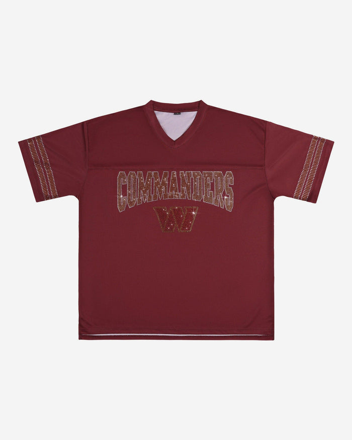 Washington Commanders Womens Rhinestone Logo Oversized V-Neck Mesh T-Shirt FOCO S - FOCO.com