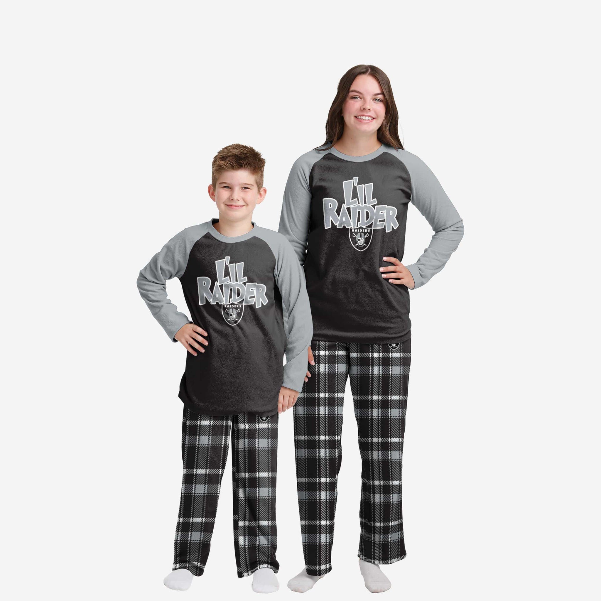 FOCO Las Vegas Raiders NFL Plaid Family Holiday Pajamas
