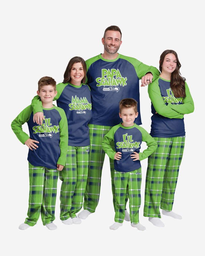Seattle Seahawks Youth Plaid Family Holiday Pajamas FOCO - FOCO.com
