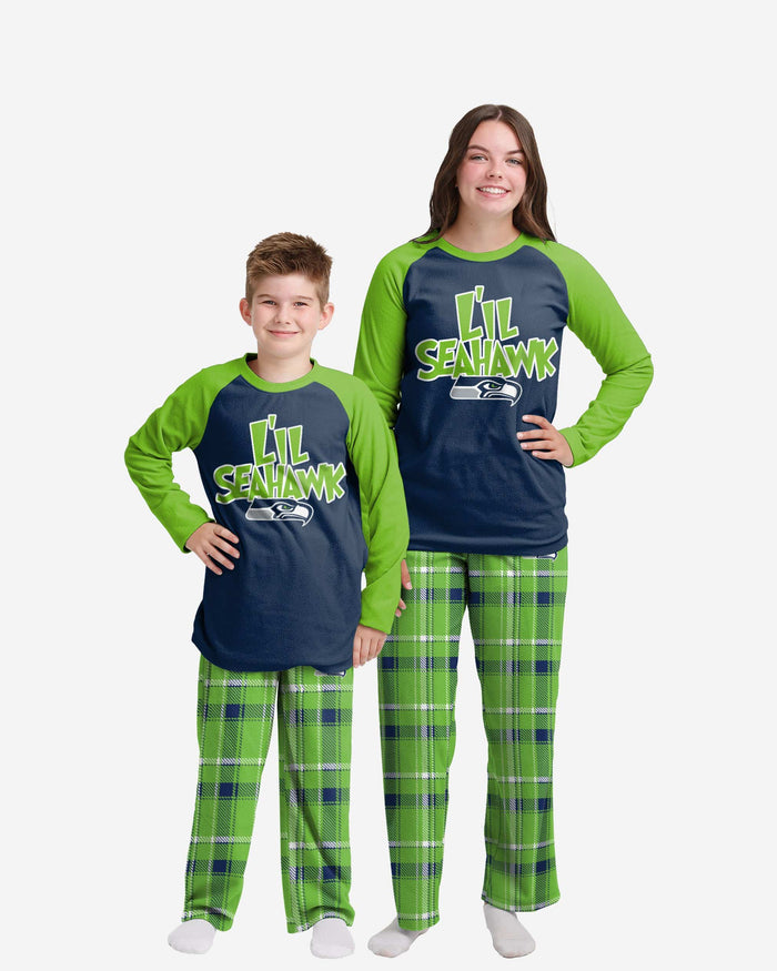 Seattle Seahawks Youth Plaid Family Holiday Pajamas FOCO 4 - FOCO.com