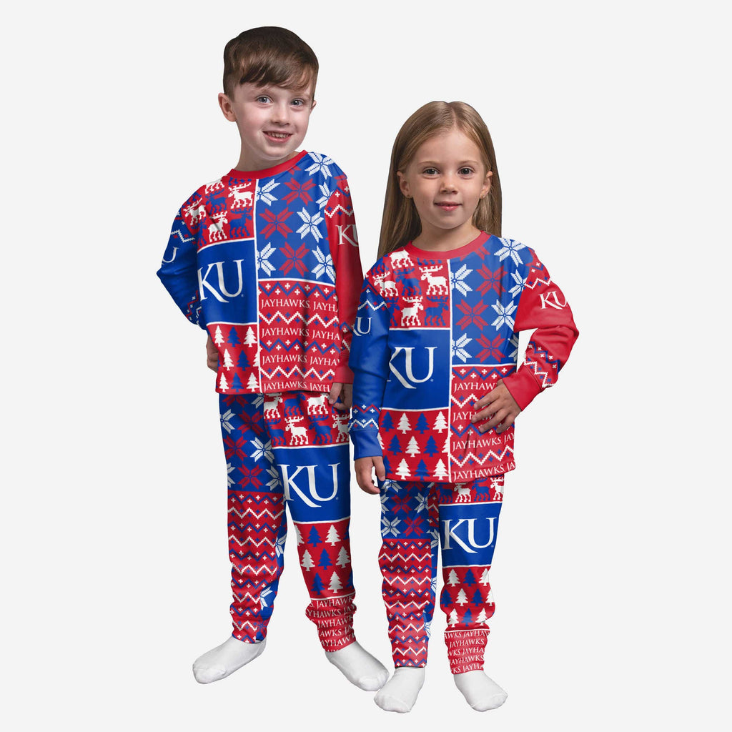 Kansas Jayhawks Toddler Busy Block Family Holiday Pajamas FOCO 2T - FOCO.com