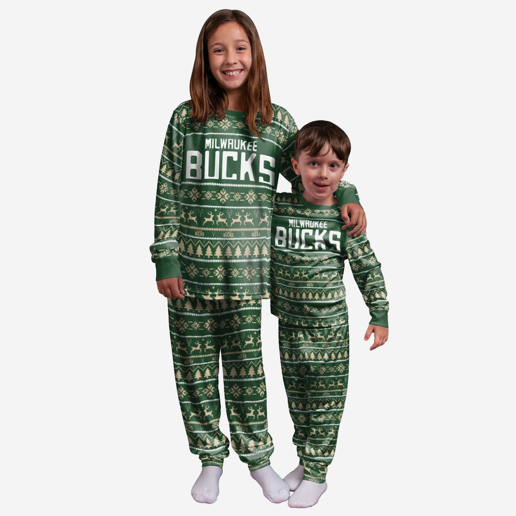 Milwaukee Bucks Youth Family Holiday Pajamas FOCO 8 (S) - FOCO.com