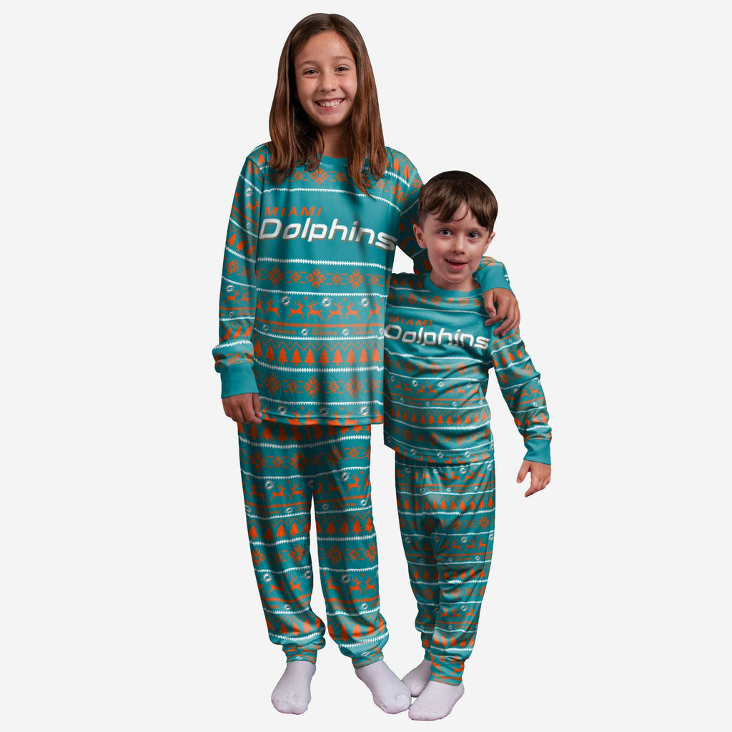 Miami Dolphins Youth Family Holiday Pajamas FOCO 4 - FOCO.com
