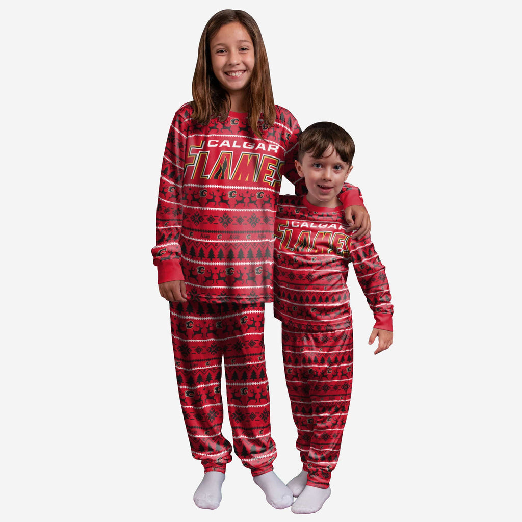 Calgary Flames Youth Family Holiday Pajamas FOCO - FOCO.com
