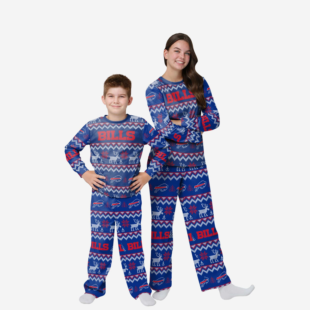 Buffalo Bills Youth Ugly Pattern Family Holiday Pajamas FOCO 4 - FOCO.com
