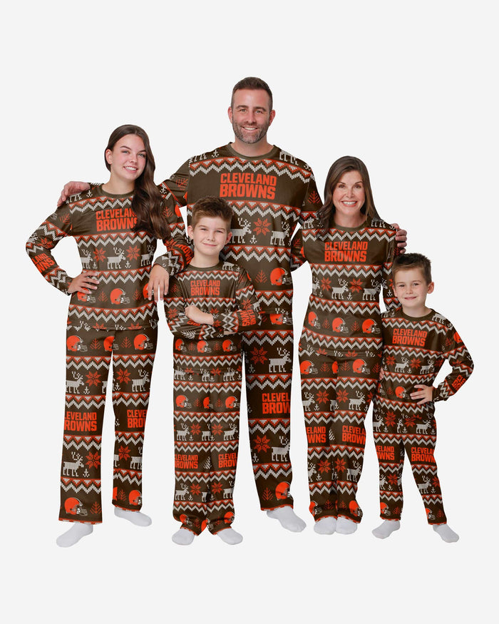 Cleveland Browns Youth Ugly Pattern Family Holiday Pajamas FOCO - FOCO.com
