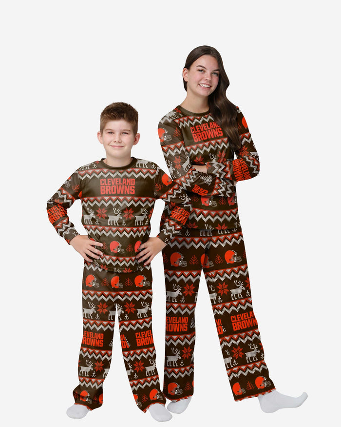 Cleveland Browns Youth Ugly Pattern Family Holiday Pajamas FOCO 4 - FOCO.com