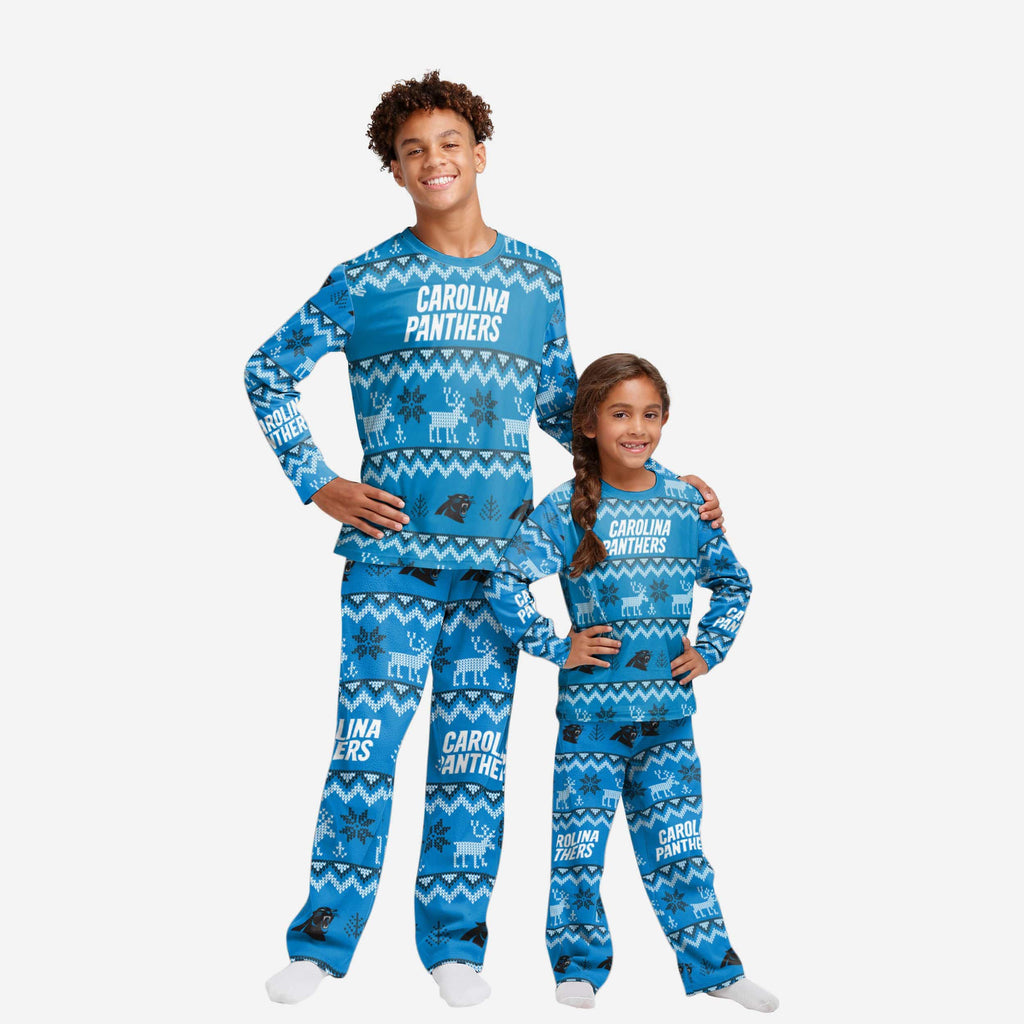 Carolina Panthers Youth Ugly Pattern Family Holiday Pajamas FOCO 4 - FOCO.com