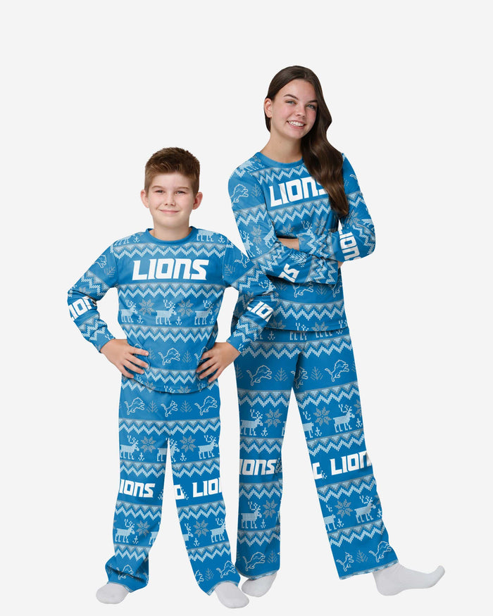 Detroit Lions Youth Ugly Pattern Family Holiday Pajamas FOCO 4 - FOCO.com