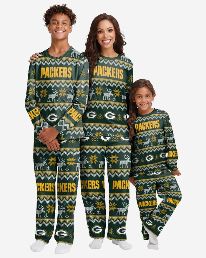 Green Bay Packers Youth Ugly Pattern Family Holiday Pajamas FOCO - FOCO.com