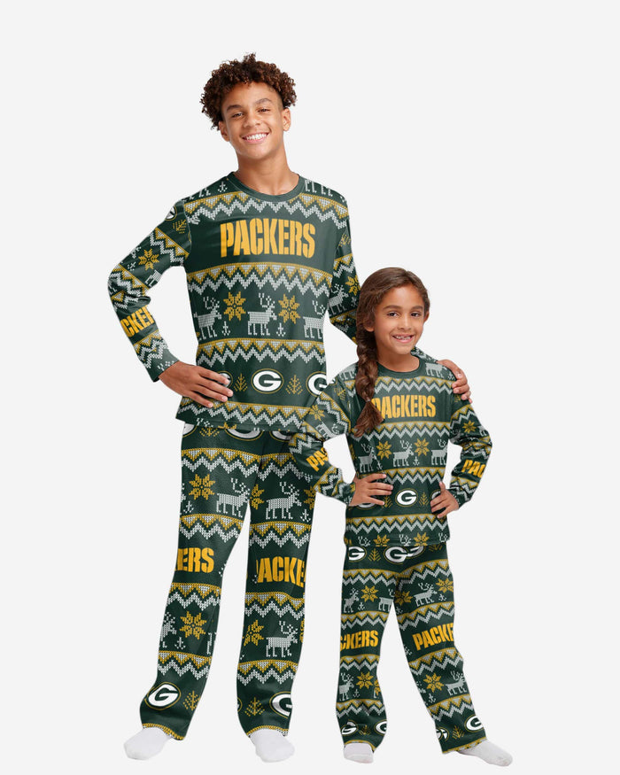 Green Bay Packers Youth Ugly Pattern Family Holiday Pajamas FOCO 4 - FOCO.com