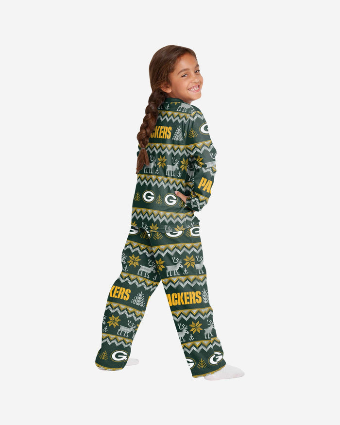 Green Bay Packers Youth Ugly Pattern Family Holiday Pajamas FOCO - FOCO.com