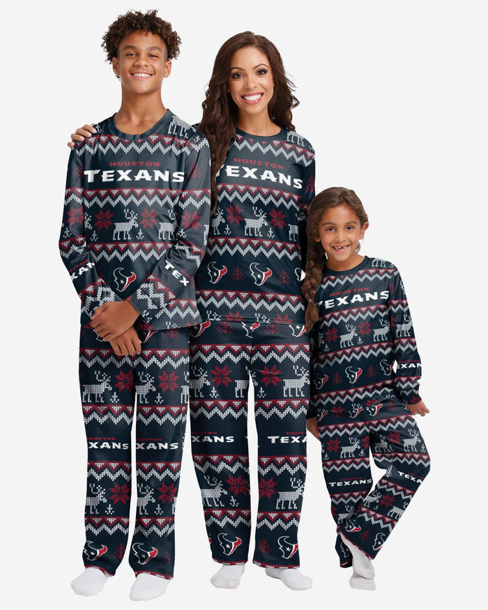 Houston Texans Youth Ugly Pattern Family Holiday Pajamas FOCO - FOCO.com