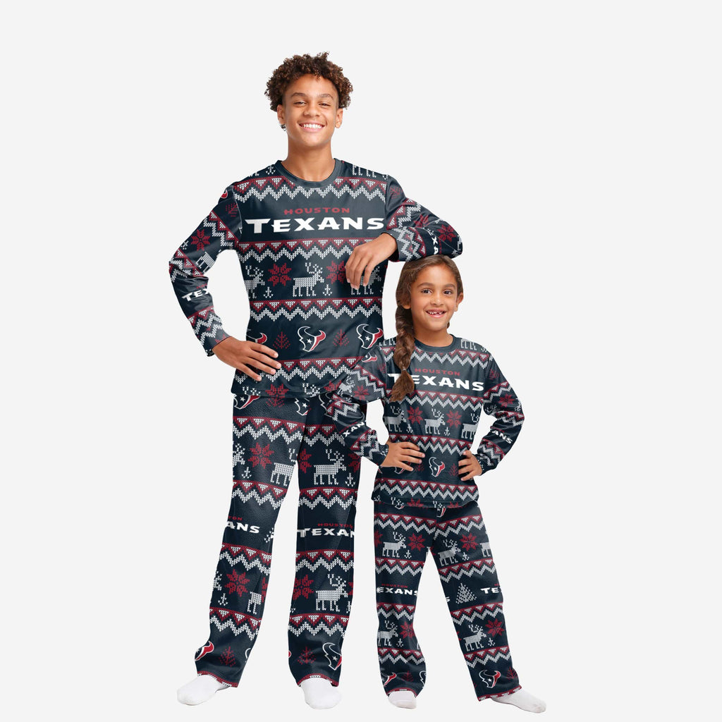 Houston Texans Youth Ugly Pattern Family Holiday Pajamas FOCO 4 - FOCO.com