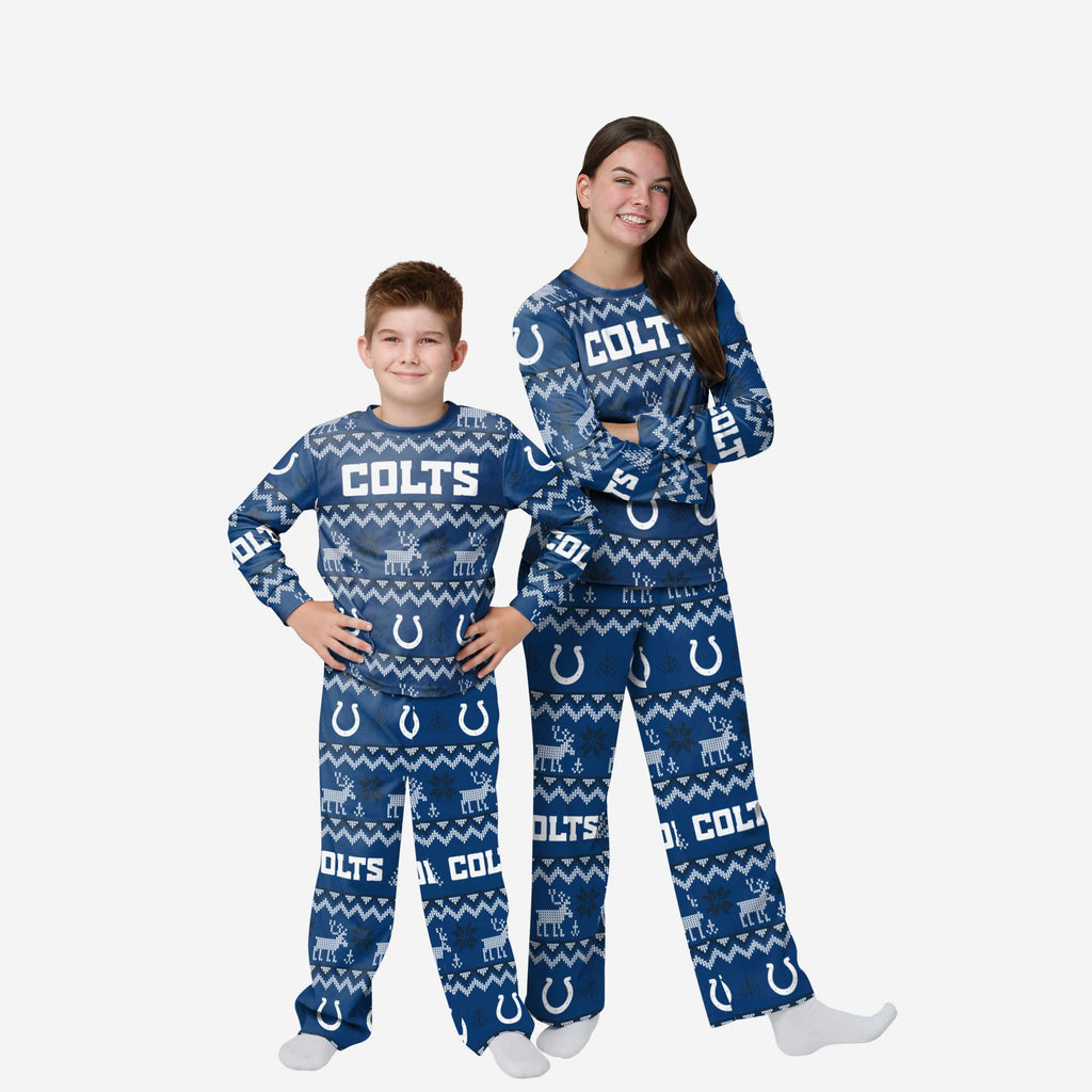Indianapolis Colts Youth Ugly Pattern Family Holiday Pajamas FOCO 4 - FOCO.com