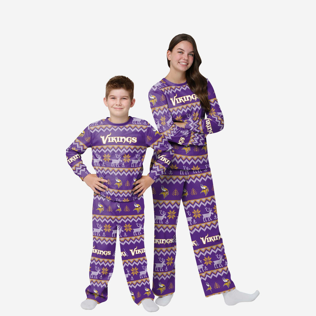 Minnesota Vikings Youth Ugly Pattern Family Holiday Pajamas FOCO 4 - FOCO.com