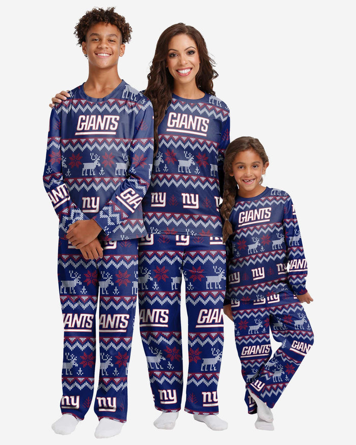 New York Giants Youth Ugly Pattern Family Holiday Pajamas FOCO - FOCO.com