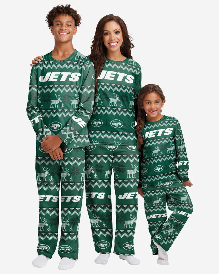 New York Jets Youth Ugly Pattern Family Holiday Pajamas FOCO - FOCO.com