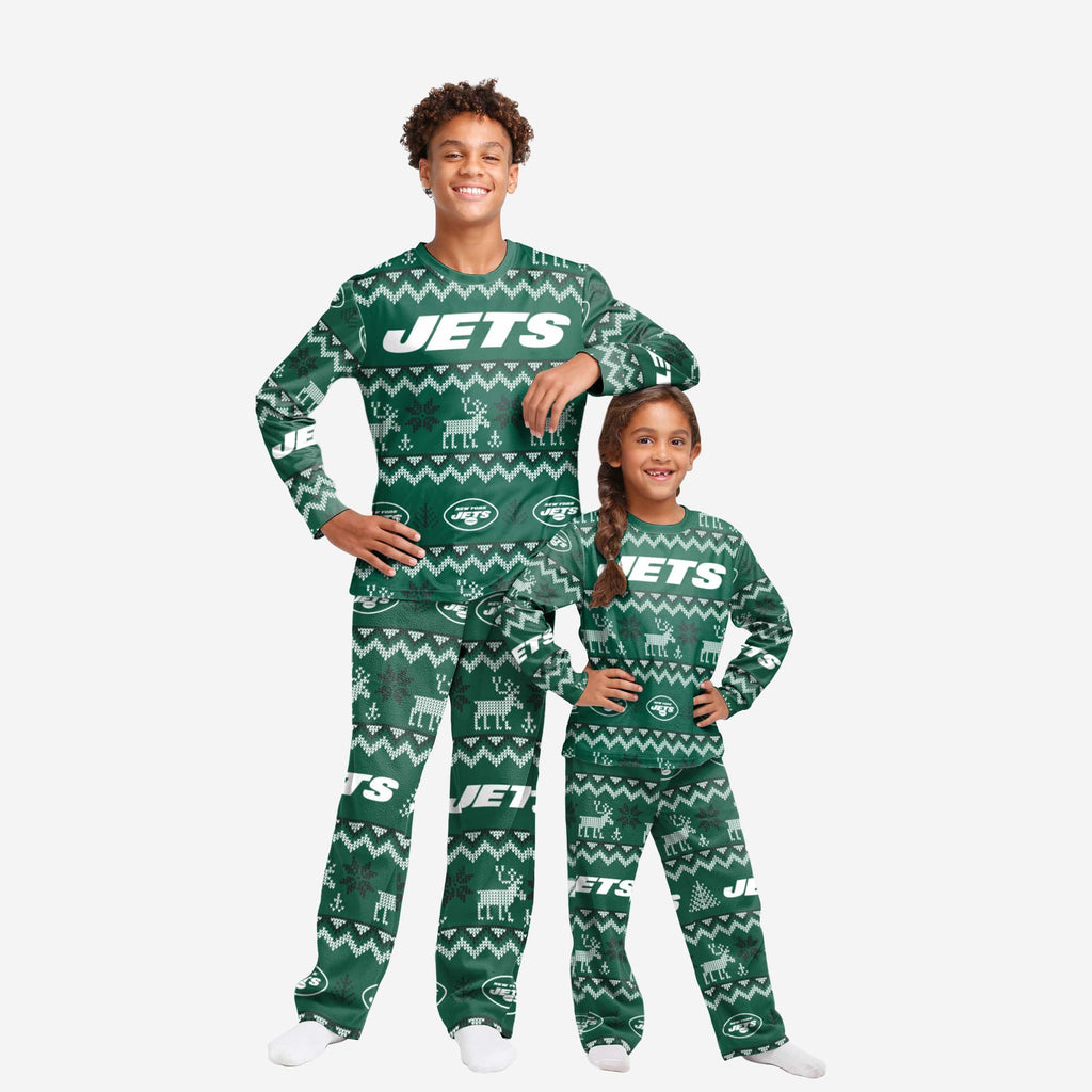 New York Jets Youth Ugly Pattern Family Holiday Pajamas FOCO 4 - FOCO.com