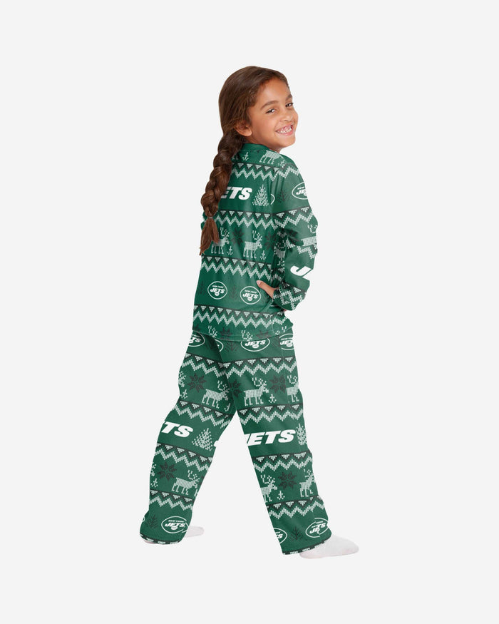New York Jets Youth Ugly Pattern Family Holiday Pajamas FOCO - FOCO.com