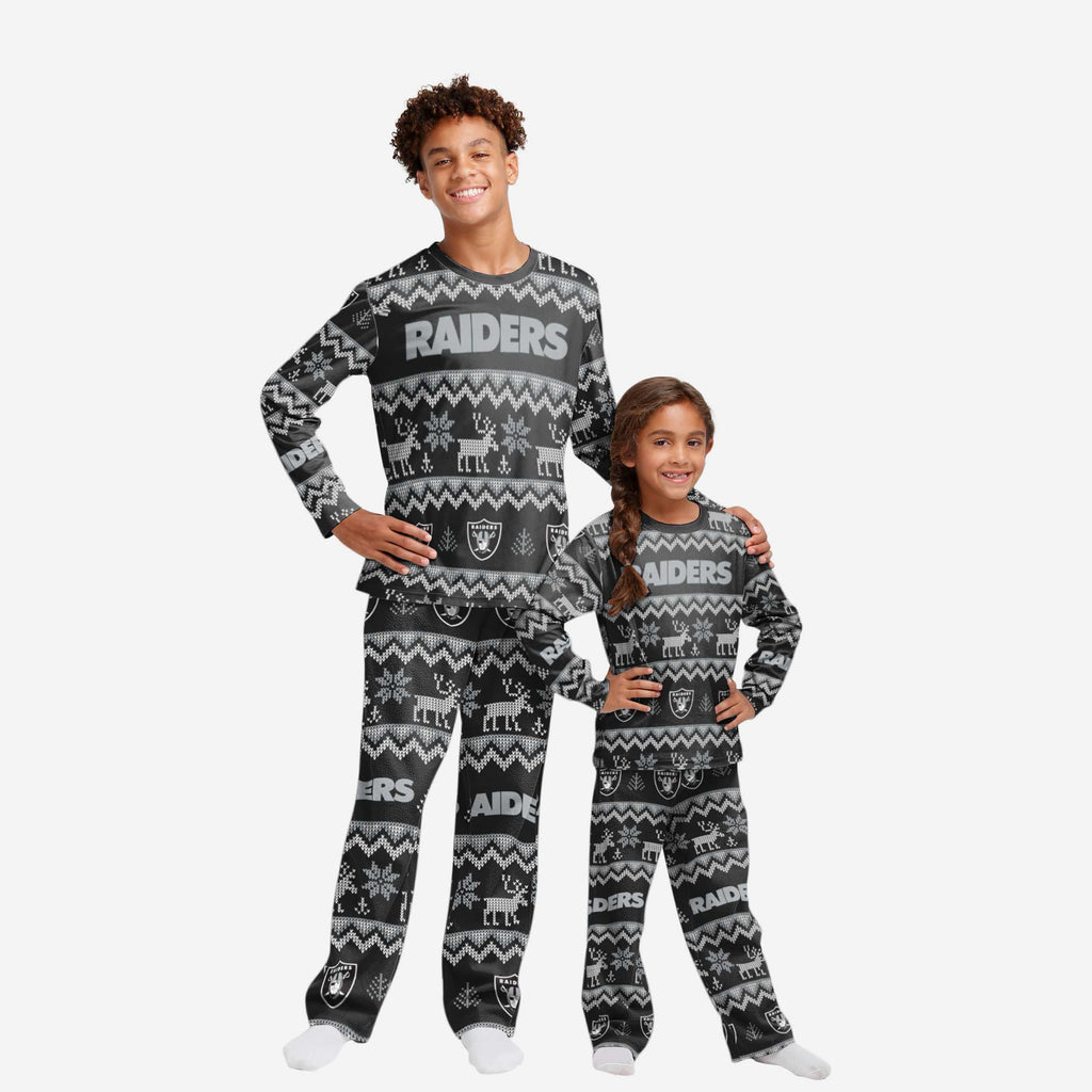 Las Vegas Raiders Youth Ugly Pattern Family Holiday Pajamas FOCO 4 - FOCO.com
