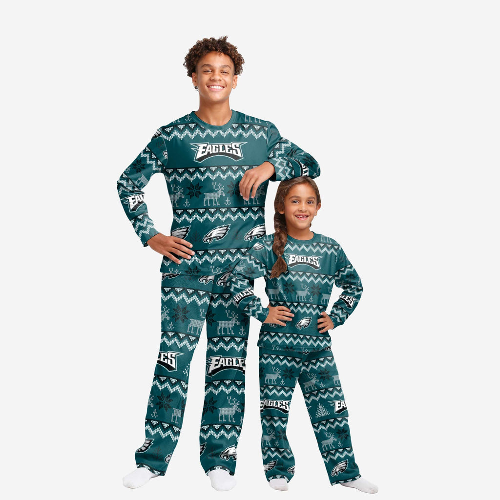 Philadelphia Eagles Youth Ugly Pattern Family Holiday Pajamas FOCO 4 - FOCO.com