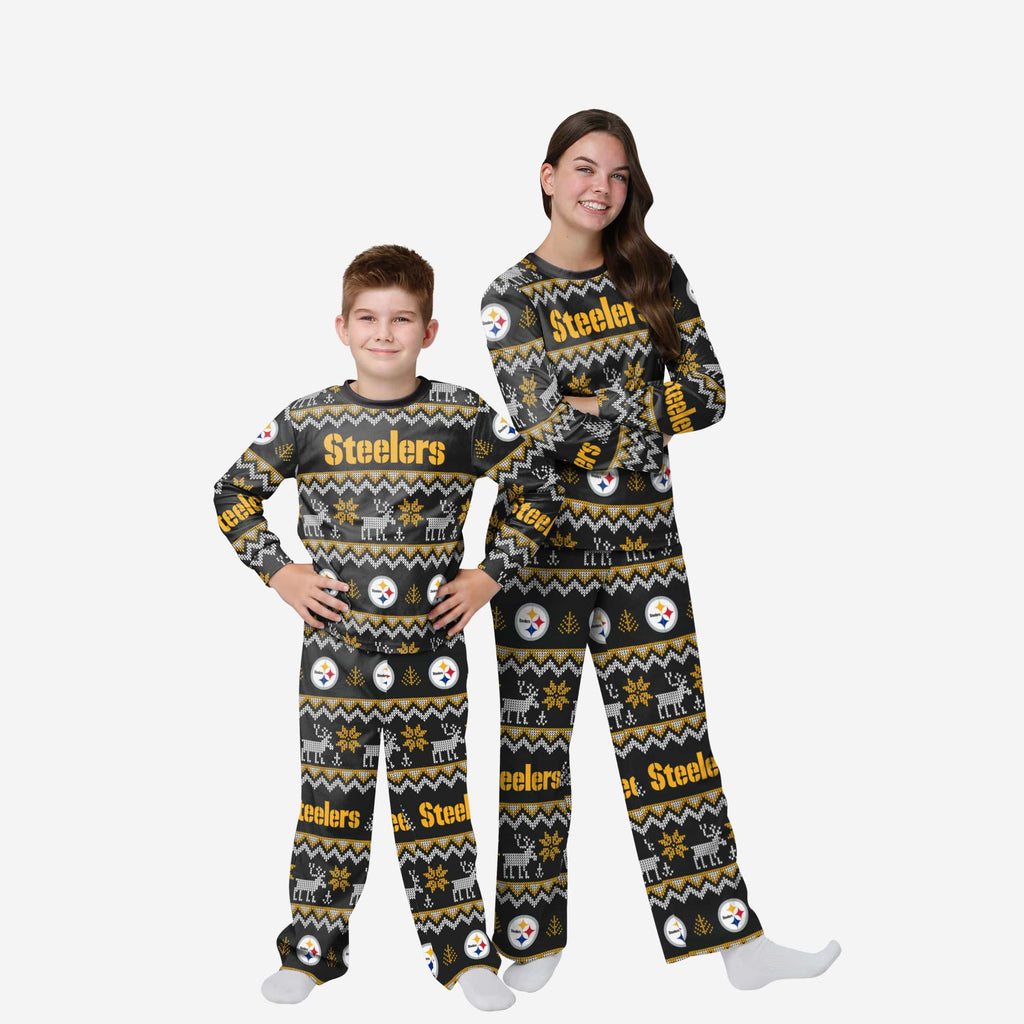 Pittsburgh Steelers Youth Ugly Pattern Family Holiday Pajamas FOCO 4 - FOCO.com