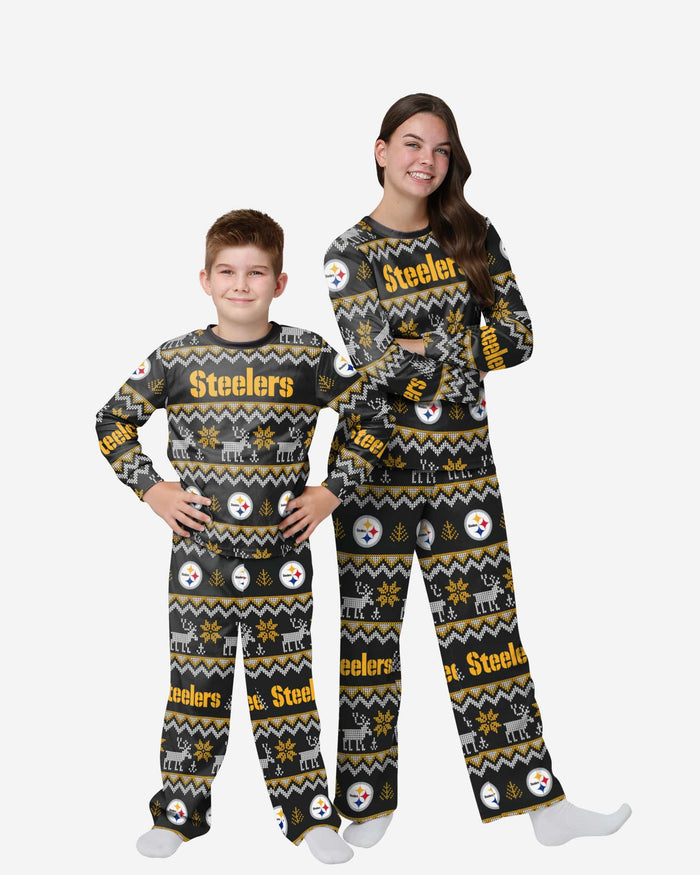Pittsburgh Steelers Youth Ugly Pattern Family Holiday Pajamas FOCO 4 - FOCO.com