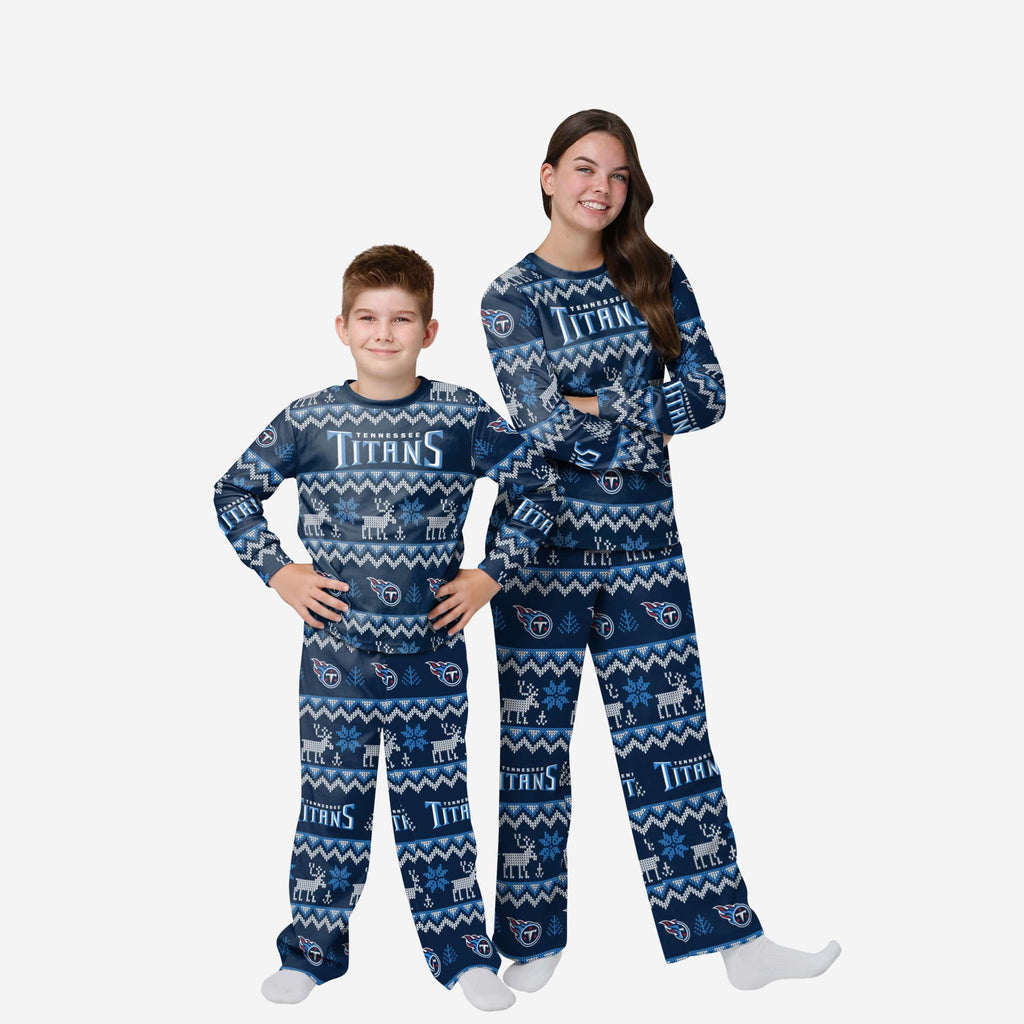 Tennessee Titans Youth Ugly Pattern Family Holiday Pajamas FOCO 4 - FOCO.com