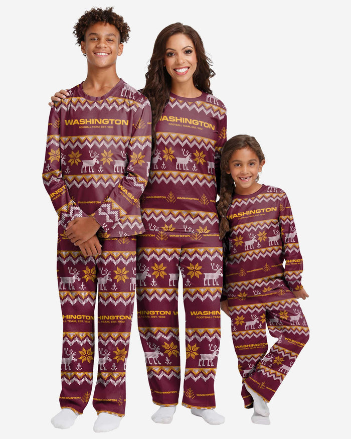Washington Commanders Youth Ugly Pattern Family Holiday Pajamas FOCO - FOCO.com