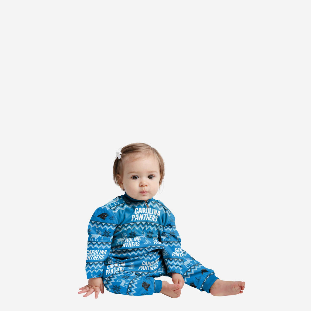 Carolina Panthers Infant Ugly Pattern Family Holiday Pajamas FOCO 12 mo - FOCO.com