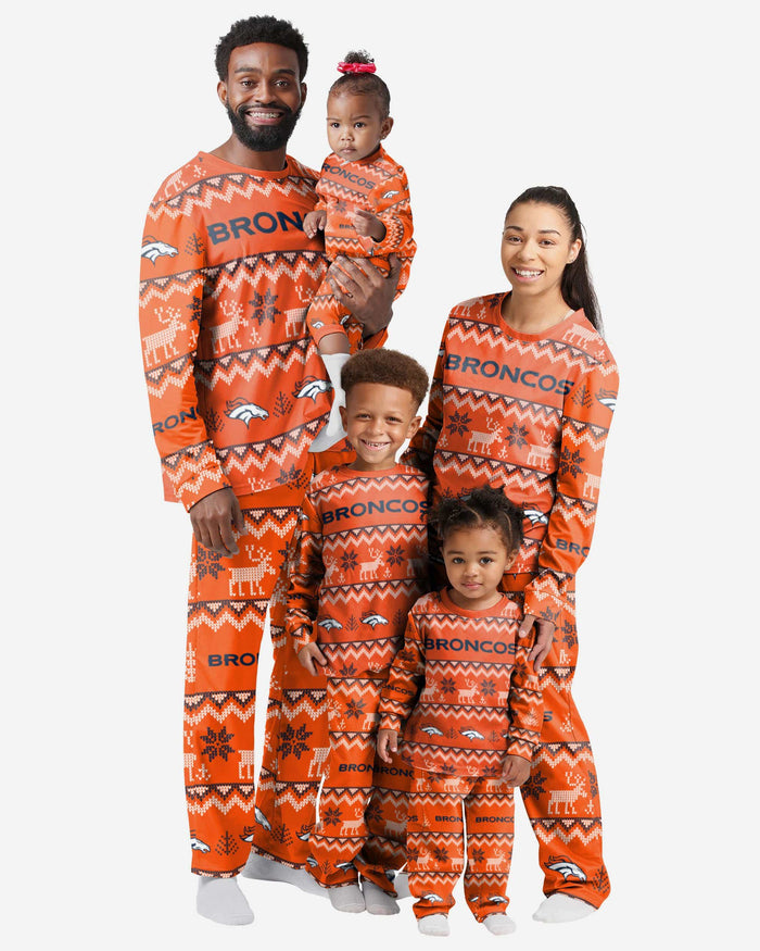 Denver Broncos Infant Ugly Pattern Family Holiday Pajamas FOCO - FOCO.com