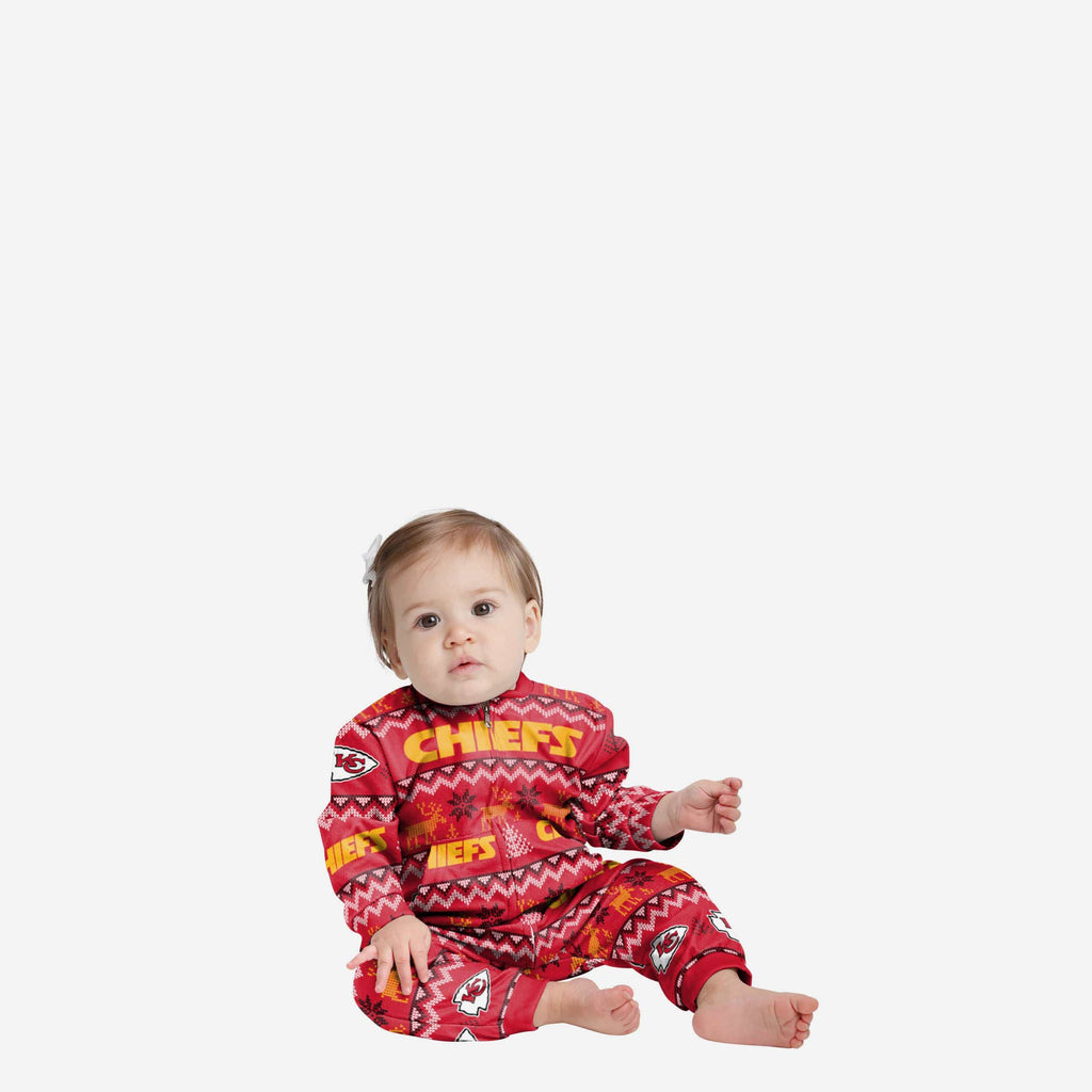 Kansas City Chiefs Infant Ugly Pattern Family Holiday Pajamas FOCO 12 mo - FOCO.com