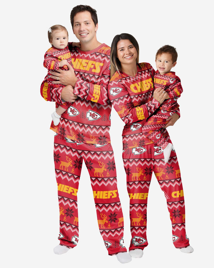 Kansas City Chiefs Infant Ugly Pattern Family Holiday Pajamas FOCO - FOCO.com