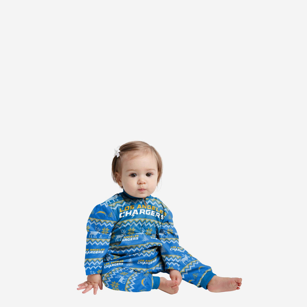 Los Angeles Chargers Infant Ugly Pattern Family Holiday Pajamas FOCO 12 mo - FOCO.com
