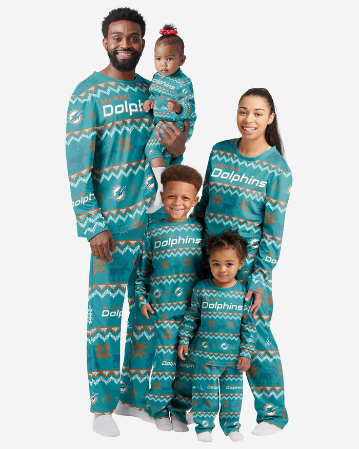 Miami Dolphins Infant Ugly Pattern Family Holiday Pajamas FOCO - FOCO.com