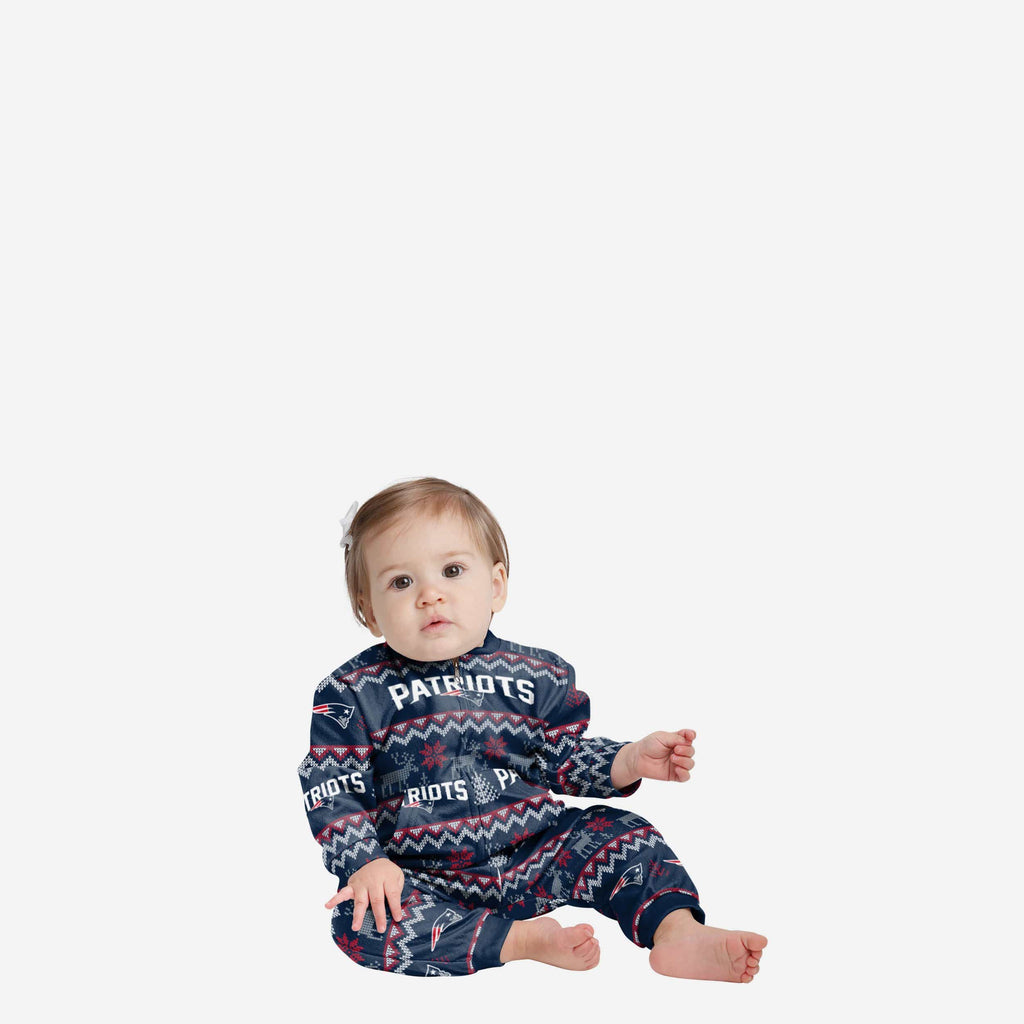 New England Patriots Infant Ugly Pattern Family Holiday Pajamas FOCO 12 mo - FOCO.com