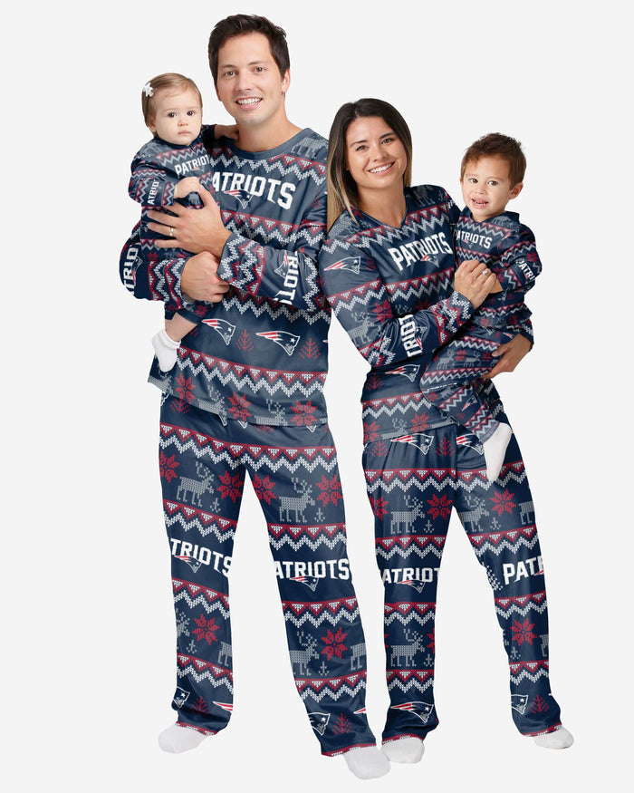New England Patriots Infant Ugly Pattern Family Holiday Pajamas FOCO - FOCO.com