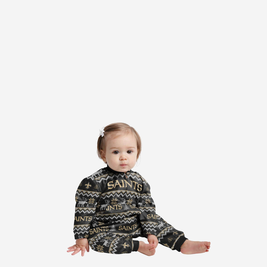 New Orleans Saints Infant Ugly Pattern Family Holiday Pajamas FOCO 12 mo - FOCO.com