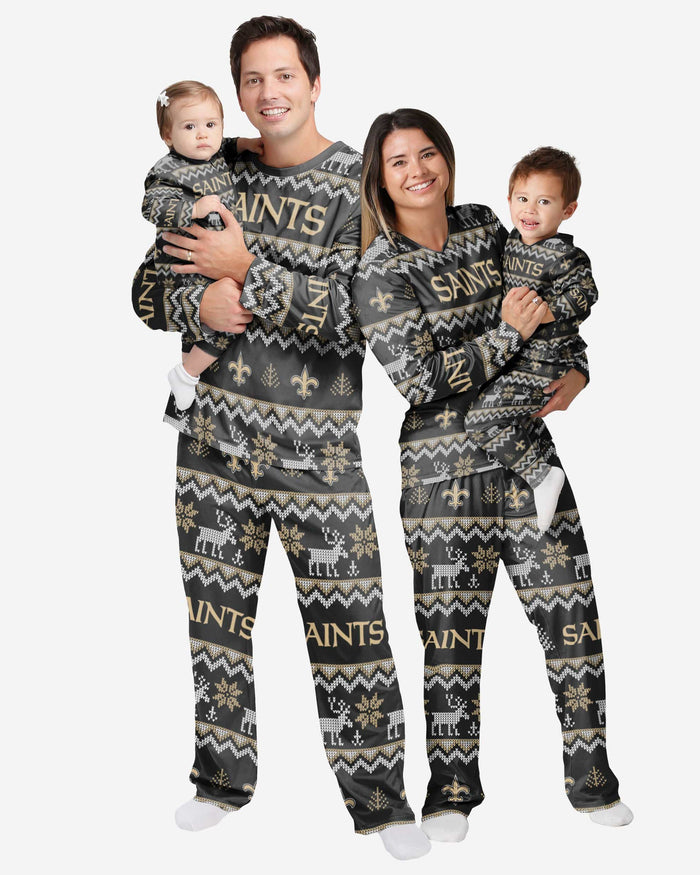 New Orleans Saints Infant Ugly Pattern Family Holiday Pajamas FOCO - FOCO.com