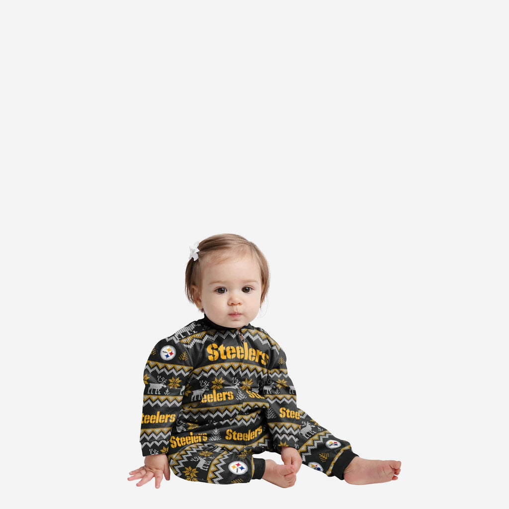 Pittsburgh Steelers Infant Ugly Pattern Family Holiday Pajamas FOCO 12 mo - FOCO.com