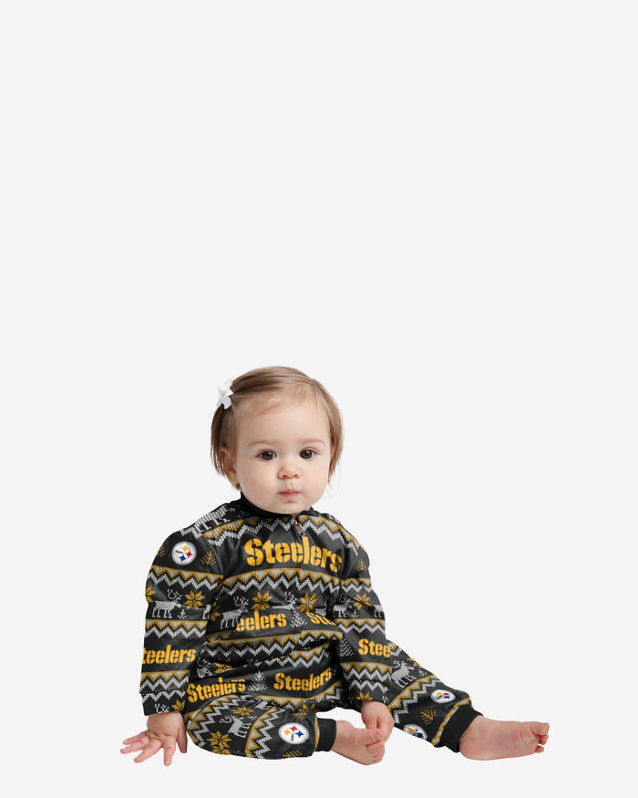 Pittsburgh Steelers Infant Ugly Pattern Family Holiday Pajamas FOCO 12 mo - FOCO.com
