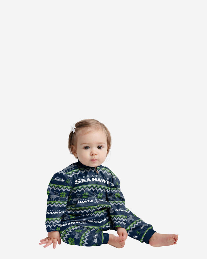 Seattle Seahawks Infant Ugly Pattern Family Holiday Pajamas FOCO 12 mo - FOCO.com
