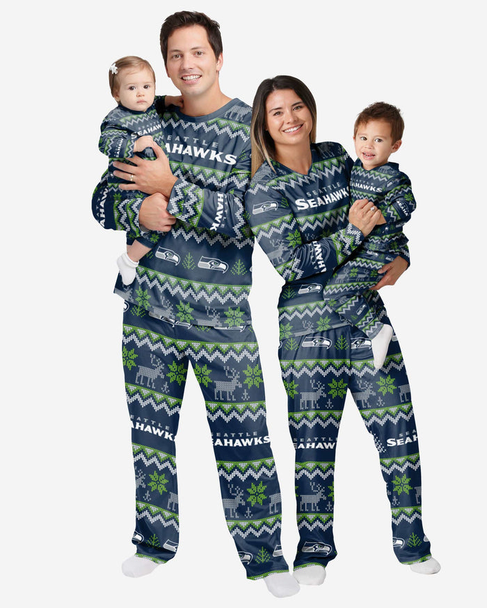 Seattle Seahawks Infant Ugly Pattern Family Holiday Pajamas FOCO - FOCO.com