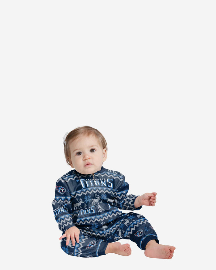 Tennessee Titans Infant Ugly Pattern Family Holiday Pajamas FOCO 12 mo - FOCO.com
