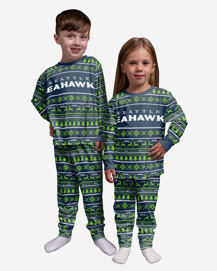 Seattle Seahawks Toddler Family Holiday Pajamas FOCO 2T - FOCO.com