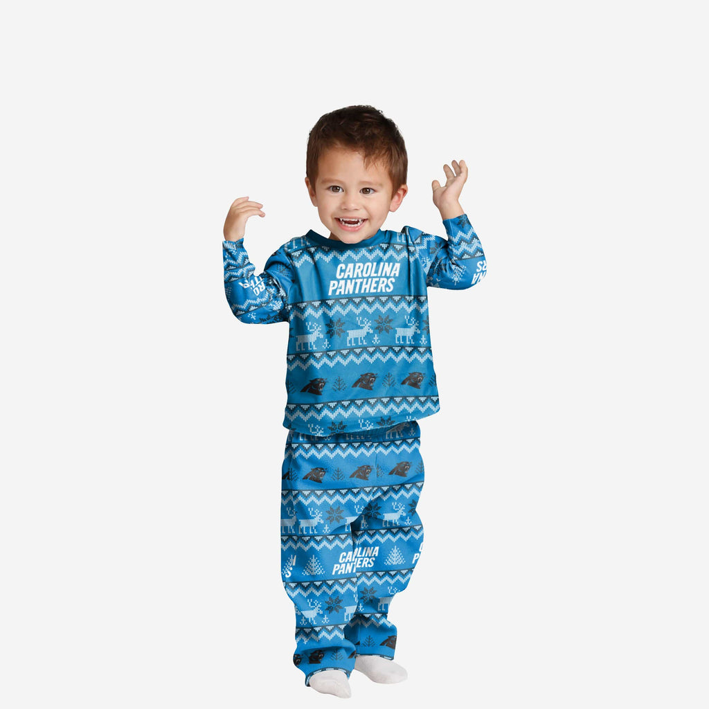 Carolina Panthers Toddler Ugly Pattern Family Holiday Pajamas FOCO 2T - FOCO.com